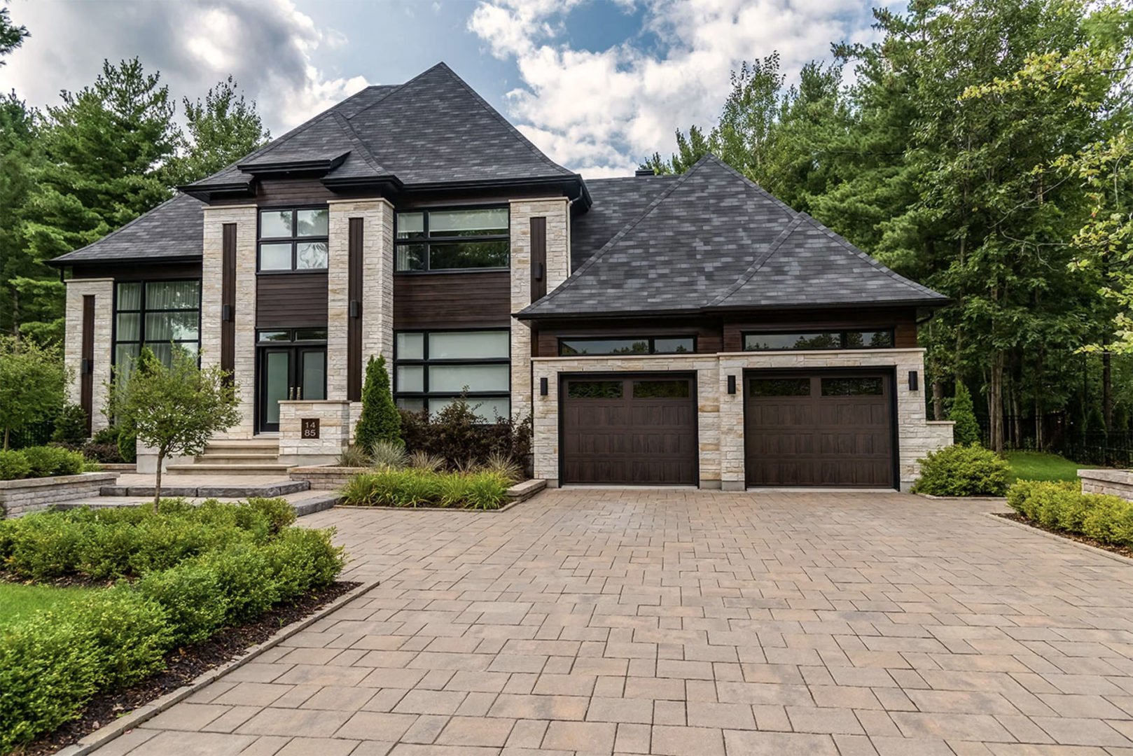 dark wood garage door for modern luxury home Massachusetts and Rhode Island
